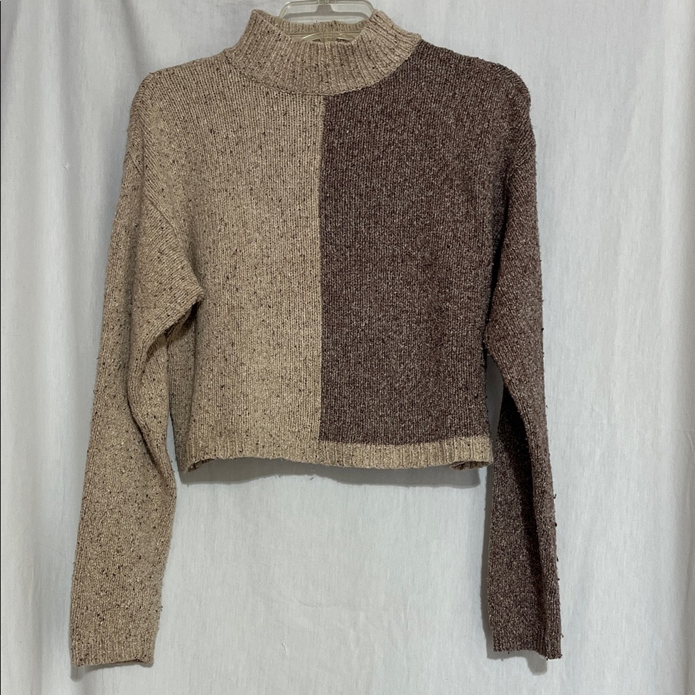Reference Point Two-Tone Turtleneck Crop Sweater silk/nylon/wool small